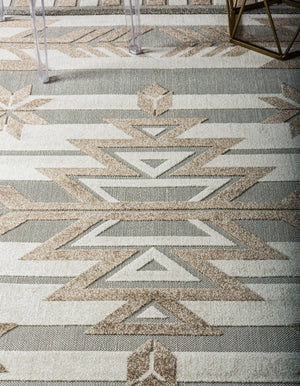 Beige 4' 1 x 6' 1 Outdoor Modern Rectangle Area Rug Weather Resistant for Patio, Deck, Terrace, Balcony, Porch 100% Polypropylene Modern Outside Carpet for Sale at Rug Engine
