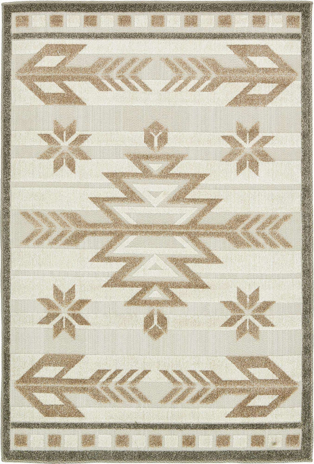 Beige 4' 1 x 6' 1 Outdoor Modern Rectangle Area Rug Weather Resistant for Patio, Deck, Terrace, Balcony, Porch 100% Polypropylene Modern Outside Carpet for Sale at Rug Engine