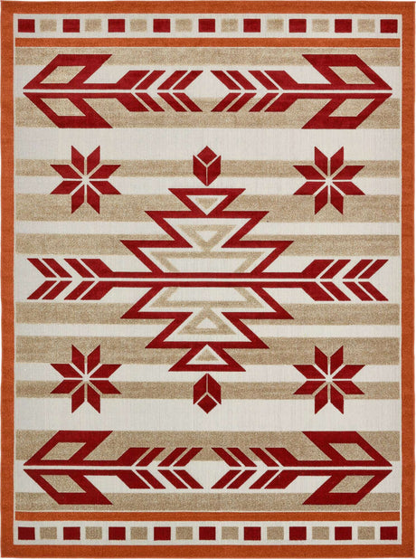 Burgundy 9' x 12' Outdoor Modern Rectangle Rug