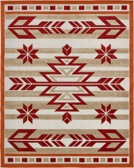 Burgundy 8' x 10' Outdoor Modern Rectangle Area Rug Weather Resistant for Patio, Deck, Terrace, Balcony, Porch