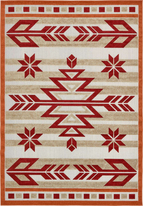 Burgundy 7' x 10' Outdoor Modern Rectangle Area Rug Weather Resistant for Patio, Deck, Terrace, Balcony, Porch