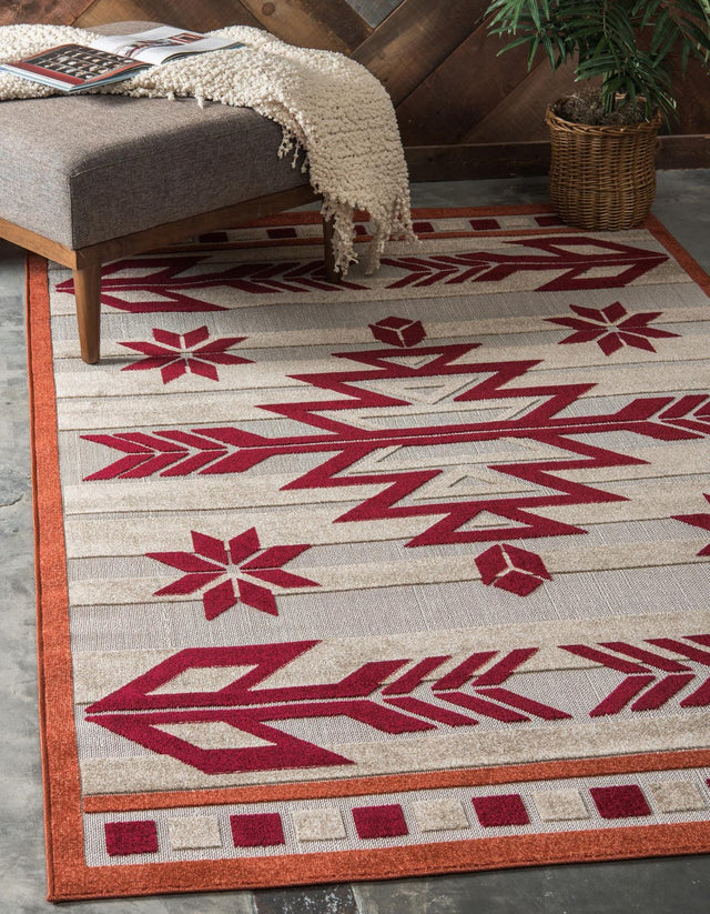 Burgundy 6' x 9' Outdoor Modern Rectangle Area Rug Weather Resistant for Patio, Deck, Terrace, Balcony, Porch 100% Polypropylene Modern Outside Carpet for Sale at Rug Engine
