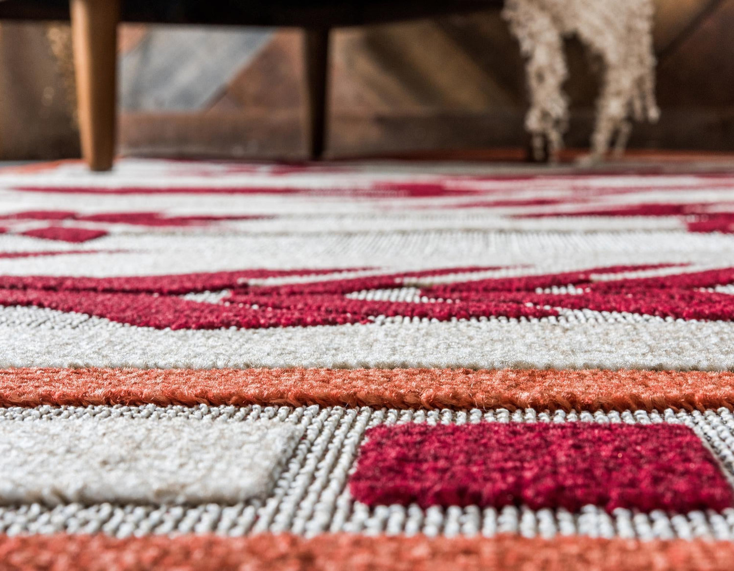 Burgundy 8' x 10' Outdoor Modern Rectangle Area Rug Weather Resistant for Patio, Deck, Terrace, Balcony, Porch 100% Polypropylene Modern Outside Carpet for Sale at Rug Engine