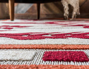 Burgundy 4' 1 x 6' 1 Outdoor Modern Rectangle Area Rug Weather Resistant for Patio, Deck, Terrace, Balcony, Porch 100% Polypropylene Modern Outside Carpet for Sale at Rug Engine