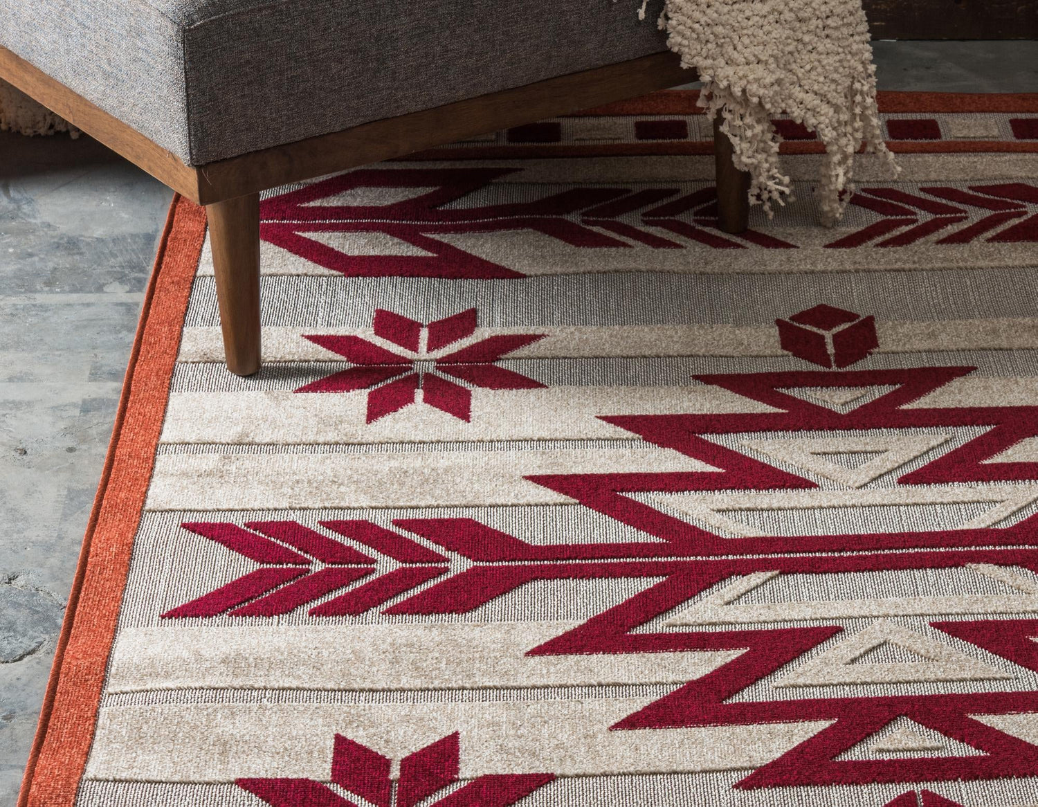 Burgundy 8' x 10' Outdoor Modern Rectangle Area Rug Weather Resistant for Patio, Deck, Terrace, Balcony, Porch 100% Polypropylene Modern Outside Carpet for Sale at Rug Engine