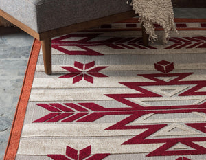 Burgundy 4' 1 x 6' 1 Outdoor Modern Rectangle Area Rug Weather Resistant for Patio, Deck, Terrace, Balcony, Porch 100% Polypropylene Modern Outside Carpet for Sale at Rug Engine