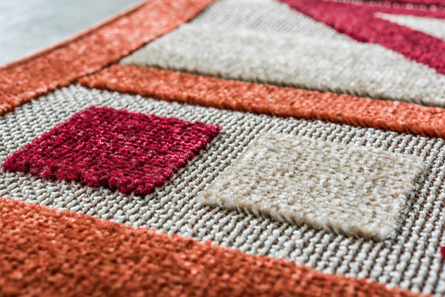 Burgundy 6' x 9' Outdoor Modern Rectangle Area Rug Weather Resistant for Patio, Deck, Terrace, Balcony, Porch 100% Polypropylene Modern Outside Carpet for Sale at Rug Engine