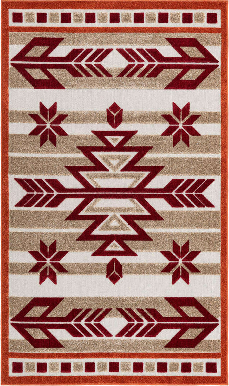 Burgundy 5' 1 x 8' Outdoor Modern Rectangle Area Rug Weather Resistant for Patio, Deck, Terrace, Balcony, Porch
