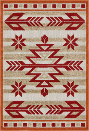 Burgundy 4' 1 x 6' 1 Outdoor Modern Rectangle Area Rug Weather Resistant for Patio, Deck, Terrace, Balcony, Porch 100% Polypropylene Modern Outside Carpet for Sale at Rug Engine
