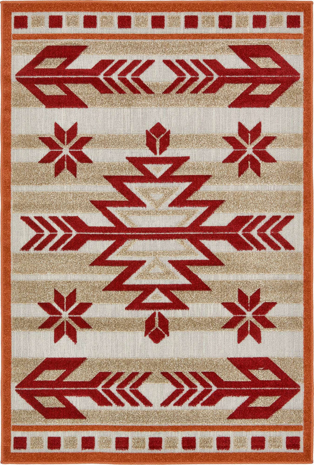 Burgundy 4' 1 x 6' 1 Outdoor Modern Rectangle Area Rug Weather Resistant for Patio, Deck, Terrace, Balcony, Porch 100% Polypropylene Modern Outside Carpet for Sale at Rug Engine