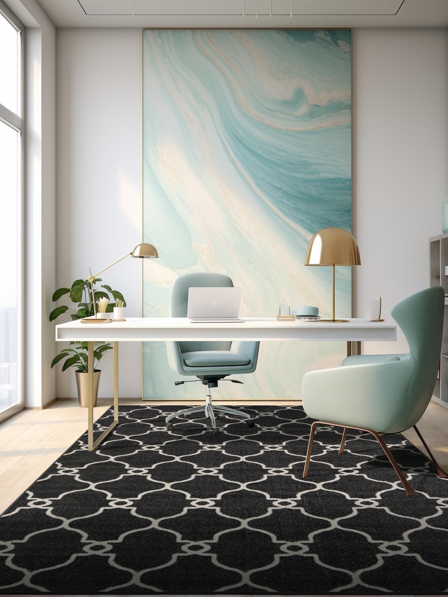 Black 9' x 12' 2 Outdoor Trellis Rectangle Area Rug Weather Resistant for Patio, Deck, Terrace, Balcony, Porch Geometric Design Water Safe Outside Carpet for Sale at Rug Engine