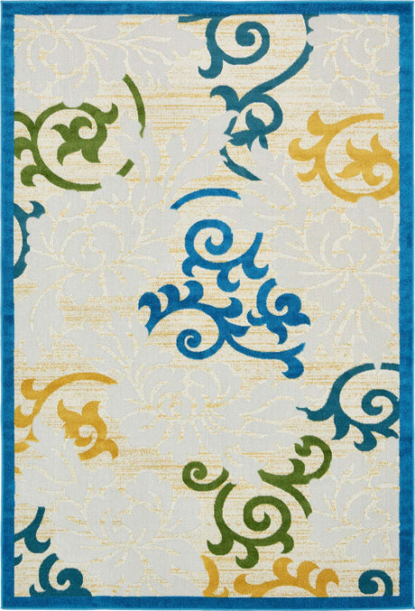 Blue 6' x 9' Outdoor Botanical Rectangle Area Rug Weather Resistant for Patio, Deck, Terrace, Balcony, Porch