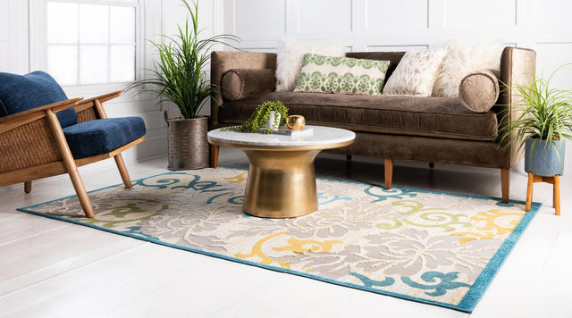 Blue 7' 1 x 10' Outdoor Botanical Rectangle Rug
