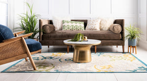 Blue 7' 1 x 10' Outdoor Botanical Rectangle Rug