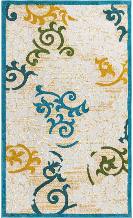 Blue 5' 1 x 8' Outdoor Botanical Rectangle Area Rug Weather Resistant for Patio, Deck, Terrace, Balcony, Porch