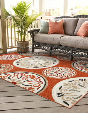 Terracotta 7' 1 x 10' Outdoor Modern Rectangle Area Rug Weather Resistant for Patio, Deck, Terrace, Balcony, Porch 100% Polypropylene Modern Outside Carpet for Sale at Rug Engine