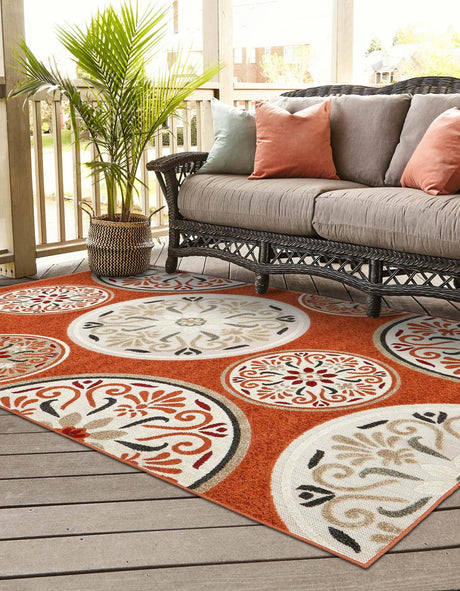 Terracotta 6' 1 x 9' Outdoor Modern Rectangle Area Rug Weather Resistant for Patio, Deck, Terrace, Balcony, Porch 100% Polypropylene Modern Outside Carpet for Sale at Rug Engine