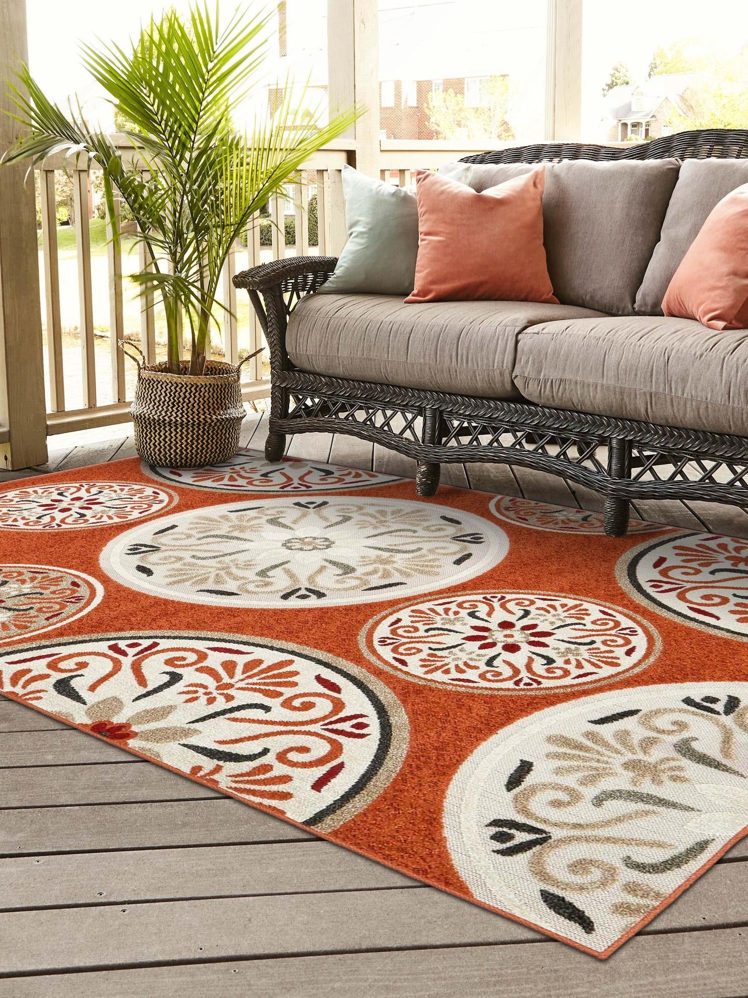 Terracotta 5' x 8' Outdoor Modern Rectangle Area Rug Weather Resistant for Patio, Deck, Terrace, Balcony, Porch 100% Polypropylene Modern Outside Carpet for Sale at Rug Engine