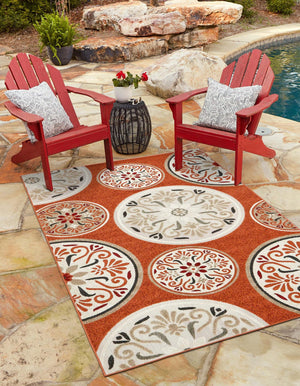 Terracotta 8' x 10' Outdoor Modern Rectangle Area Rug Weather Resistant for Patio, Deck, Terrace, Balcony, Porch 100% Polypropylene Modern Outside Carpet for Sale at Rug Engine