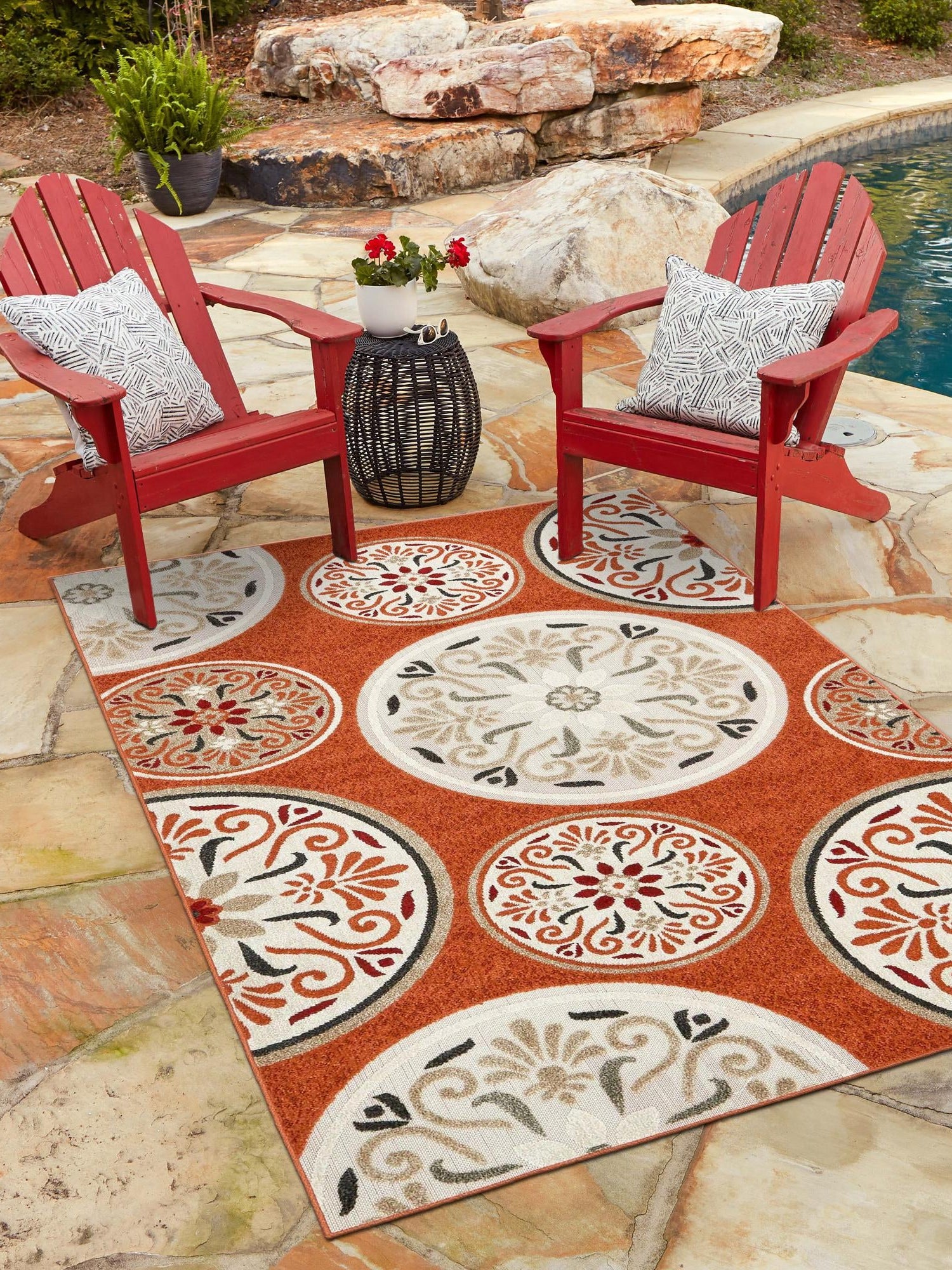 Terracotta 7' 1 x 10' Outdoor Modern Rectangle Area Rug Weather Resistant for Patio, Deck, Terrace, Balcony, Porch 100% Polypropylene Modern Outside Carpet for Sale at Rug Engine