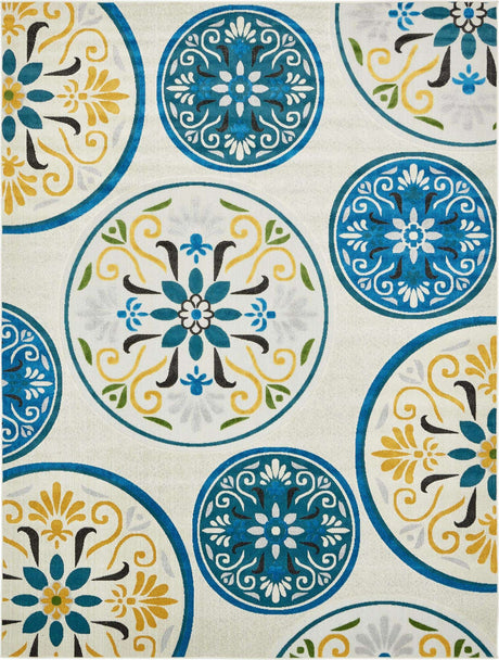 Cream 9' x 12' Outdoor Modern Rectangle Area Rug Weather Resistant for Patio, Deck, Terrace, Balcony, Porch