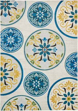 Cream 7' x 10' Outdoor Modern Rectangle Area Rug Weather Resistant for Patio, Deck, Terrace, Balcony, Porch 100% Polypropylene Modern Outside Carpet for Sale at Rug Engine