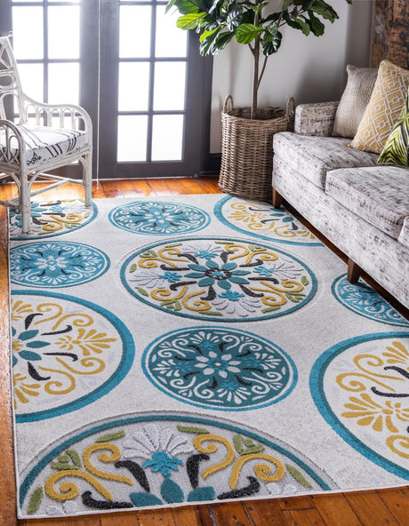 Cream 5' x 8' Outdoor Modern Rectangle Rug