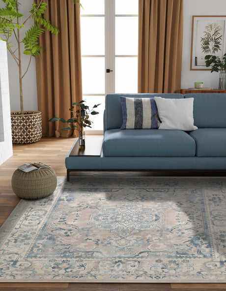 Dark Gray 8' x 8' Paris Square Area Rug Distressed Vintage Style Easy-Clean Carpet for Living Rooms, Kitchen, Bedrooms, Office, Dorms for Sale at Rug Engine