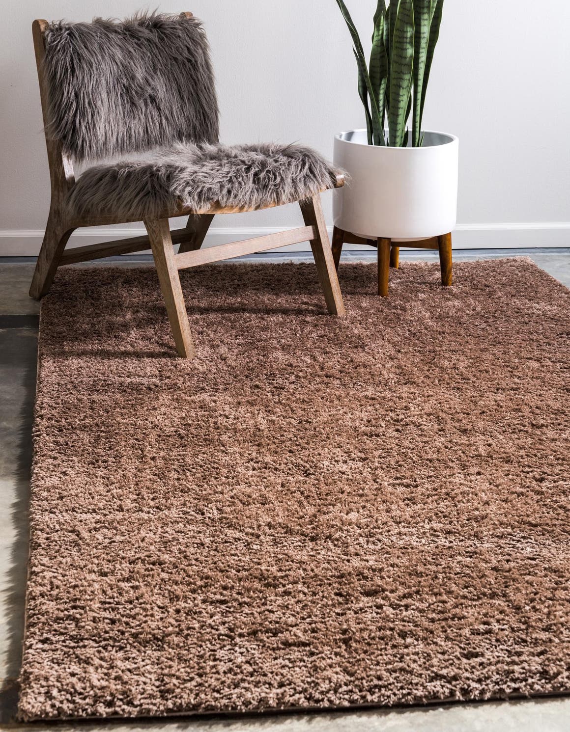 Brown 9' x 12' 2 Studio Solid Shag Rectangle Area Rug Thick Soft Touch Fluffy & Plush Shaggy Pile Single Color Durable Carpet for Minimalist Decor for Sale at Rug Engine