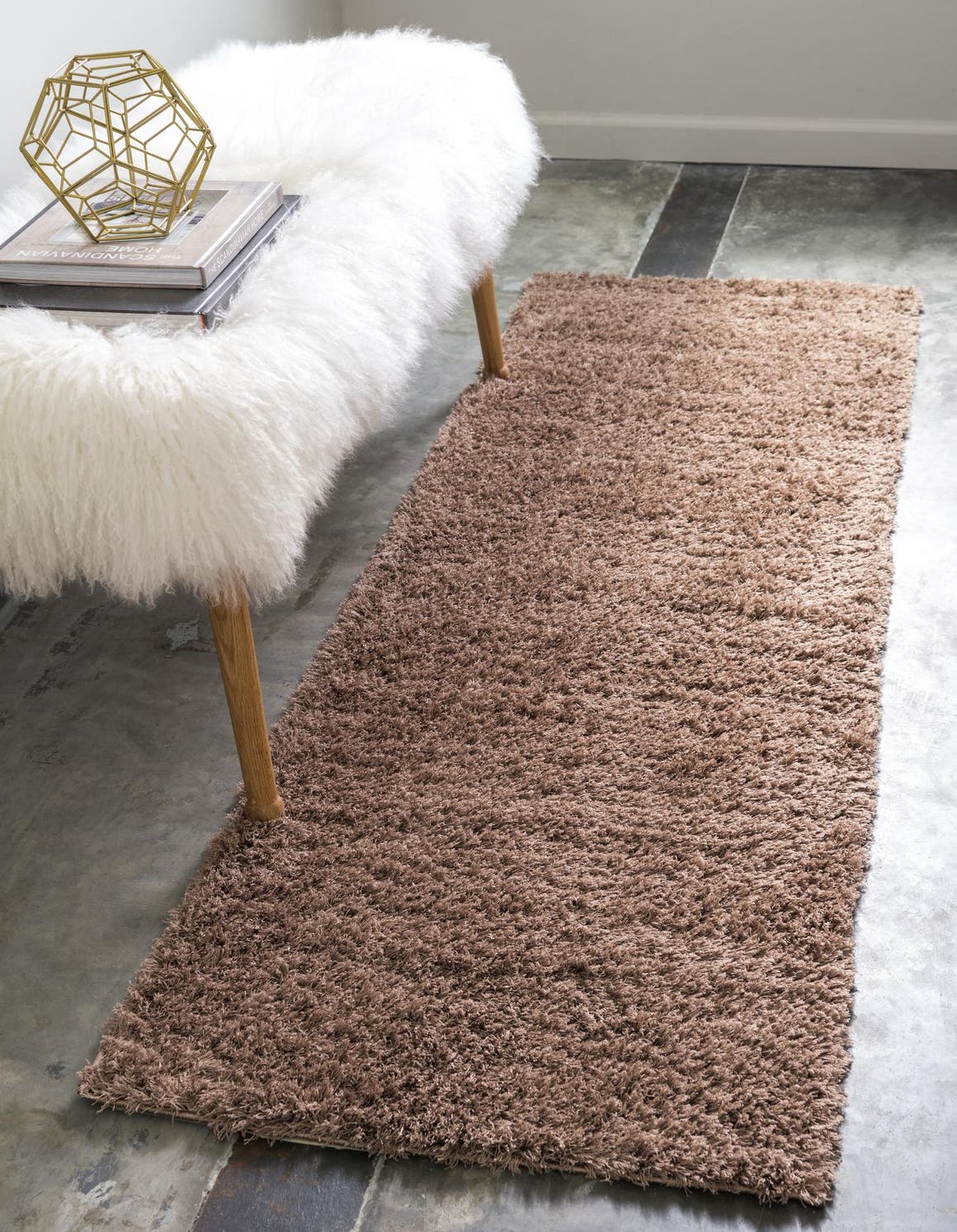 Brown 2' x 6' 9 Studio Solid Shag Runner Area Rug Thick Soft Touch Fluffy & Plush Shaggy Pile Single Color Durable Carpet for Minimalist Decor for Sale at Rug Engine