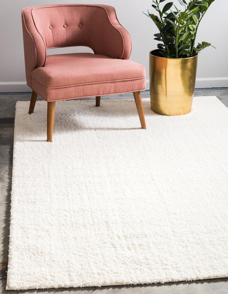 White 4' 1 x 6' 1 Studio Solid Shag Rectangle Area Rug Thick Soft Touch Fluffy & Plush Shaggy Pile
