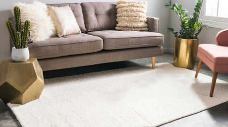 White 4' 1 x 6' 1 Studio Solid Shag Rectangle Area Rug Thick Soft Touch Fluffy & Plush Shaggy Pile Single Color Durable Carpet for Minimalist Decor for Sale at Rug Engine