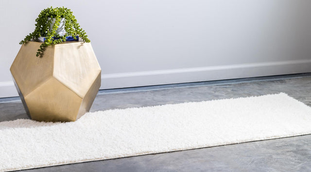 White 2' x 6' 7 Studio Solid Shag Runner Area Rug Thick Soft Touch Fluffy & Plush Shaggy Pile