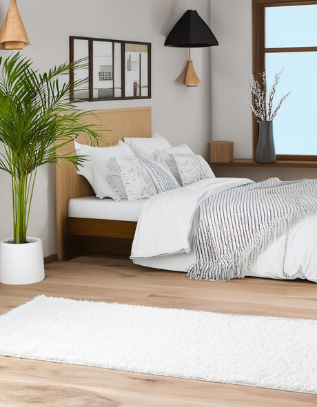 White 2' 7 x 10' Studio Solid Shag Runner Area Rug Thick Soft Touch Fluffy & Plush Shaggy Pile Single Color Durable Carpet for Minimalist Decor for Sale at Rug Engine