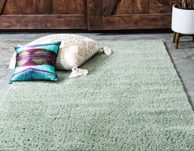 Sage Green 5' 1 x 8' Studio Solid Shag Rectangle Area Rug Thick Soft Touch Fluffy & Plush Shaggy Pile