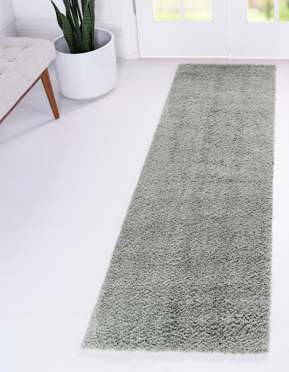 Sage Green 2' 7 x 10' Studio Solid Shag Runner Area Rug Thick Soft Touch Fluffy & Plush Shaggy Pile Single Color Durable Carpet for Minimalist Decor for Sale at Rug Engine