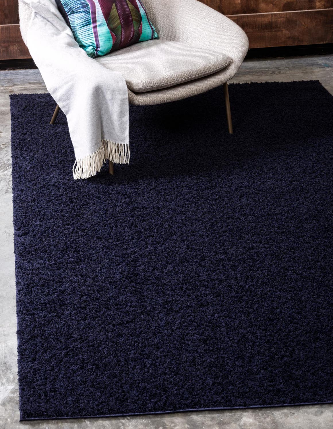 Midnight Blue 5' 1 x 8' Studio Solid Shag Rectangle Area Rug Thick Soft Touch Fluffy & Plush Shaggy Pile Single Color Durable Carpet for Minimalist Decor for Sale at Rug Engine