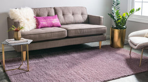 Mauve 8' x 10' Studio Solid Shag Rectangle Area Rug Thick Soft Touch Fluffy & Plush Shaggy Pile