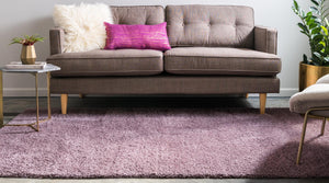 Mauve 8' x 10' Studio Solid Shag Rectangle Area Rug Thick Soft Touch Fluffy & Plush Shaggy Pile