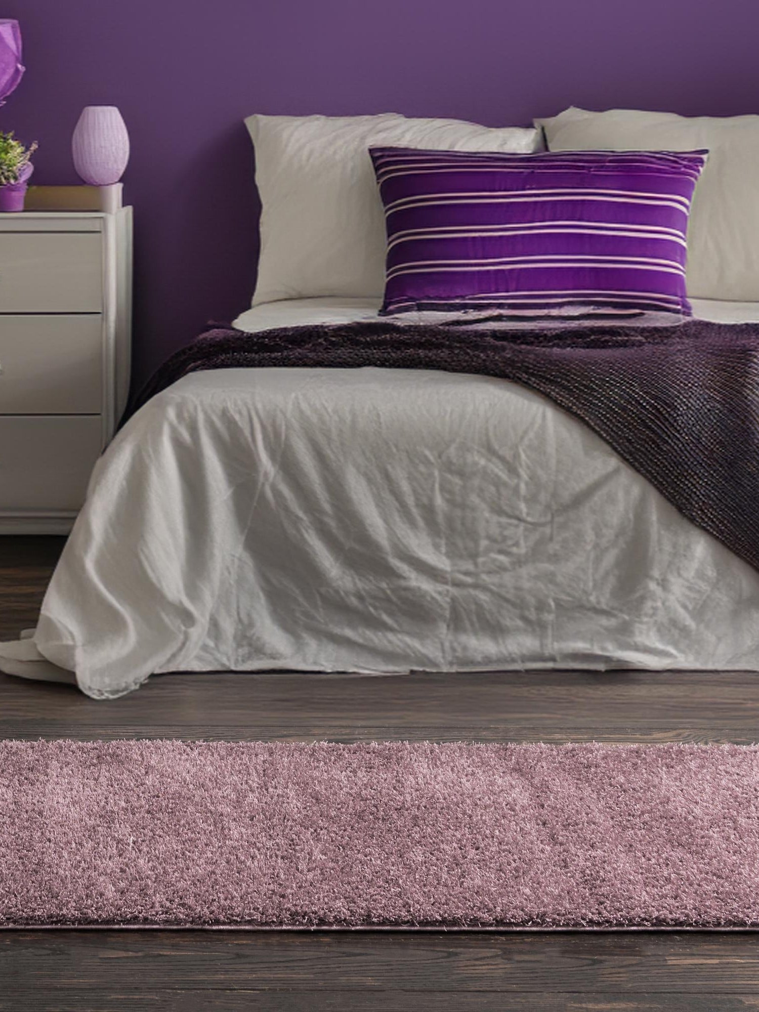 Mauve 2' x 6' 7 Studio Solid Shag Runner Area Rug Thick Soft Touch Fluffy & Plush Shaggy Pile Single Color Durable Carpet for Minimalist Decor for Sale at Rug Engine