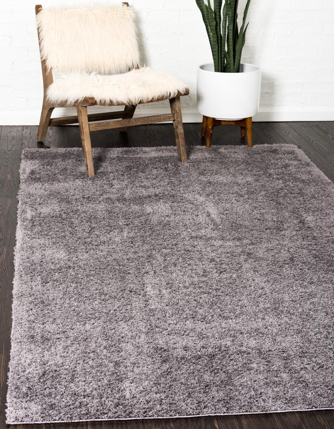 Dark Gray 8' x 10' Studio Solid Shag Rectangle Area Rug Thick Soft Touch Fluffy & Plush Shaggy Pile Single Color Durable Carpet for Minimalist Decor for Sale at Rug Engine