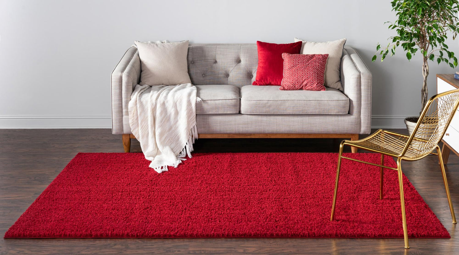 Red 4' 1 x 6' 1 Studio Solid Shag Rectangle Area Rug Thick Soft Touch Fluffy & Plush Shaggy Pile Single Color Durable Carpet for Minimalist Decor for Sale at Rug Engine
