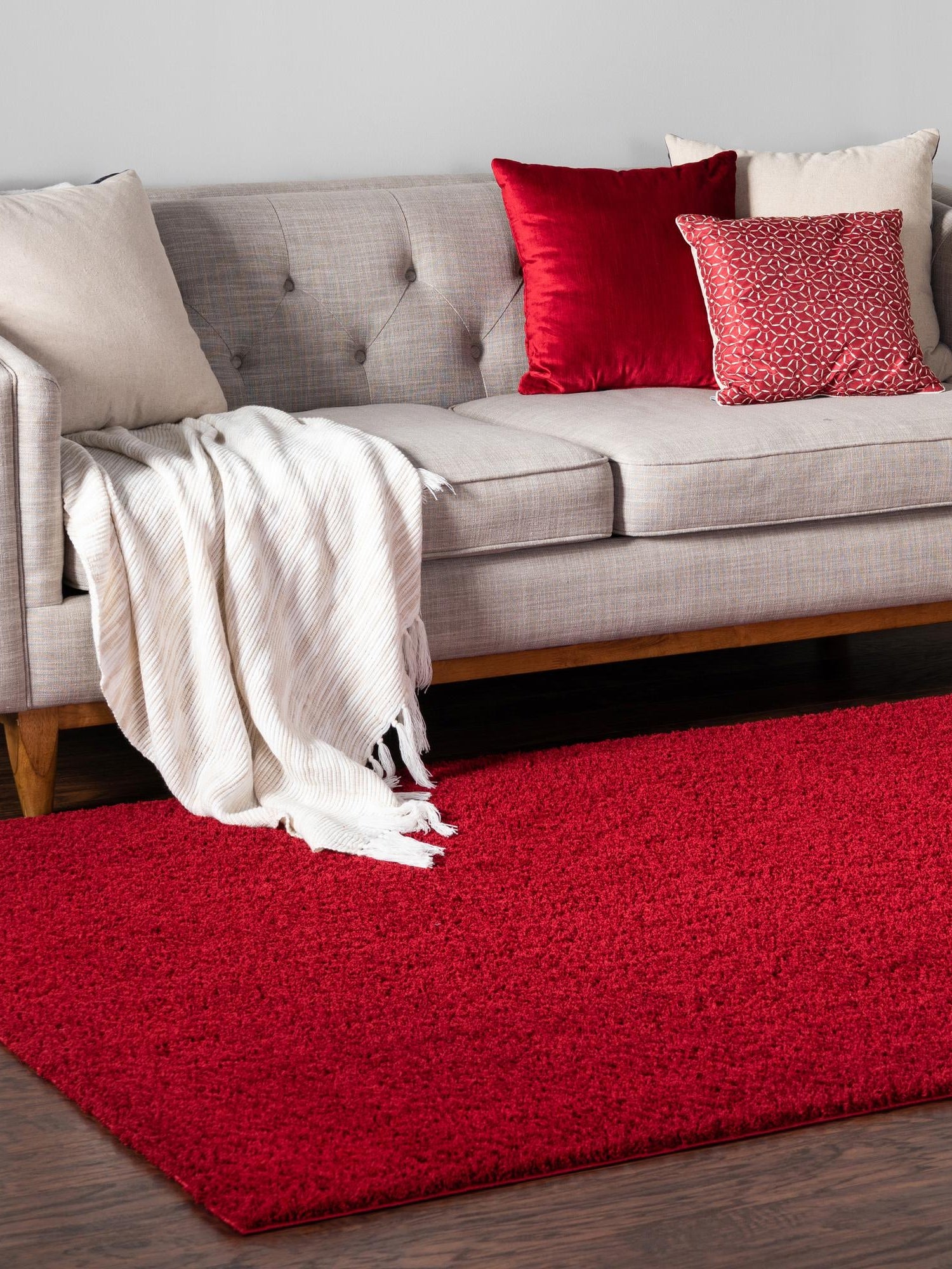 Red 4' 1 x 6' 1 Studio Solid Shag Rectangle Area Rug Thick Soft Touch Fluffy & Plush Shaggy Pile Single Color Durable Carpet for Minimalist Decor for Sale at Rug Engine