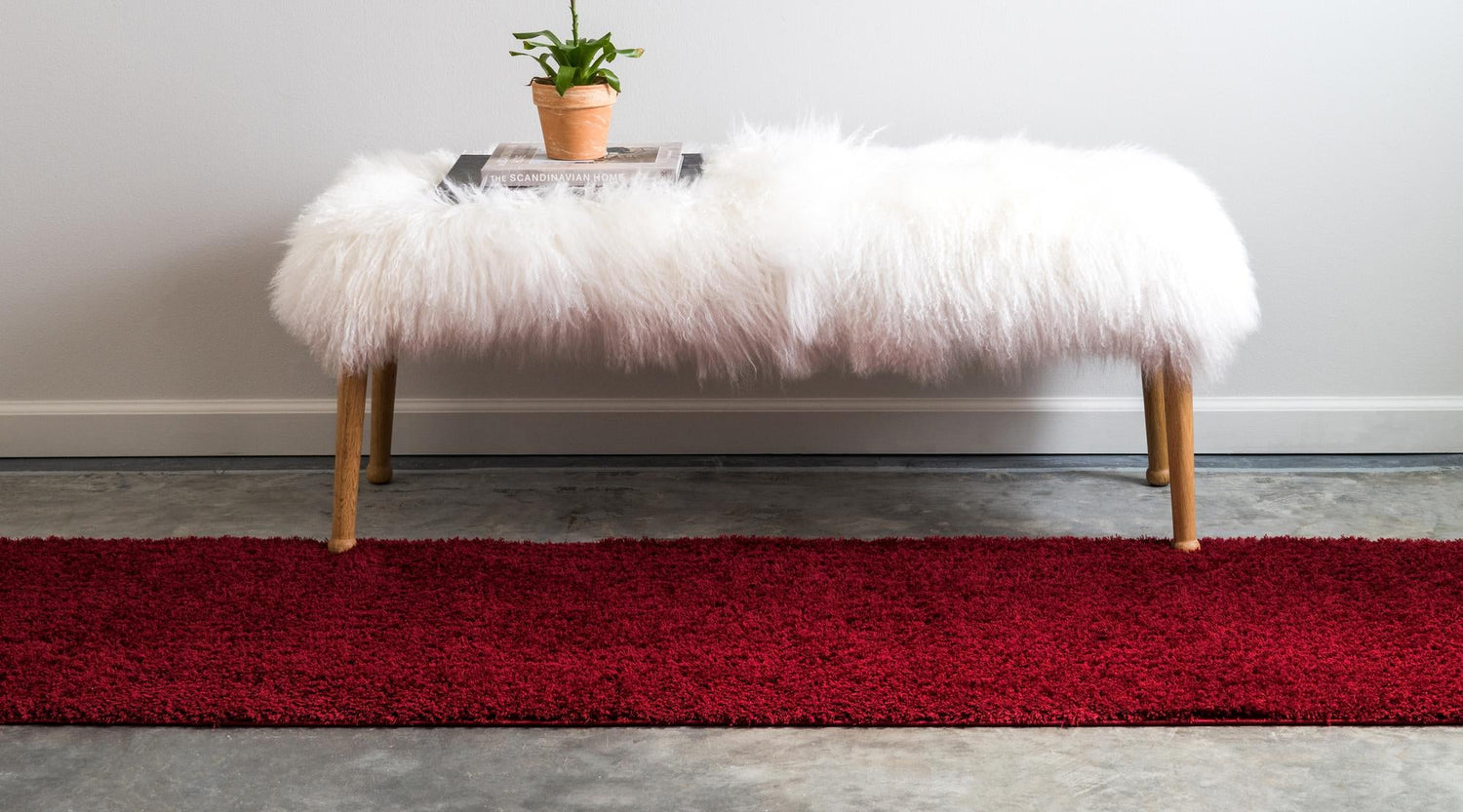 Red 2' x 6' 9 Studio Solid Shag Runner Area Rug Thick Soft Touch Fluffy & Plush Shaggy Pile Single Color Durable Carpet for Minimalist Decor for Sale at Rug Engine