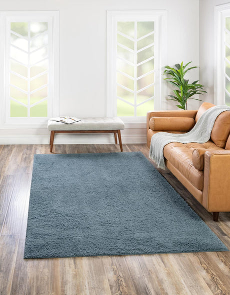 Slate Blue 4' x 6' Studio Solid Shag Rectangle Area Rug Thick Soft Touch Fluffy & Plush Shaggy Pile