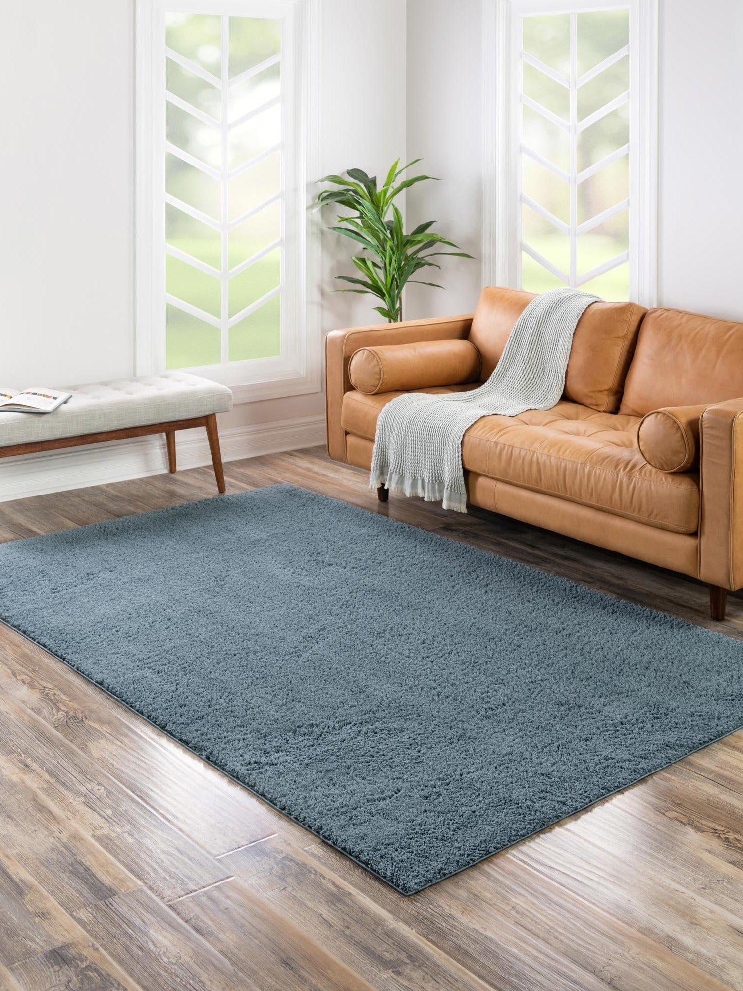 Slate Blue 4' x 6' Studio Solid Shag Rectangle Area Rug Thick Soft Touch Fluffy & Plush Shaggy Pile Single Color Durable Carpet for Minimalist Decor for Sale at Rug Engine