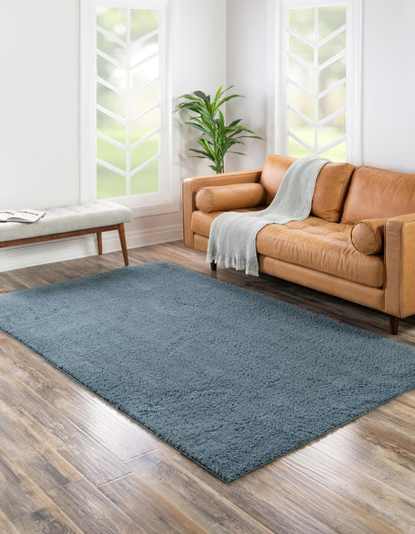 Slate Blue 4' x 6' Studio Solid Shag Rectangle Area Rug Thick Soft Touch Fluffy & Plush Shaggy Pile