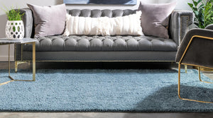 Slate Blue 4' x 6' Studio Solid Shag Rectangle Area Rug Thick Soft Touch Fluffy & Plush Shaggy Pile