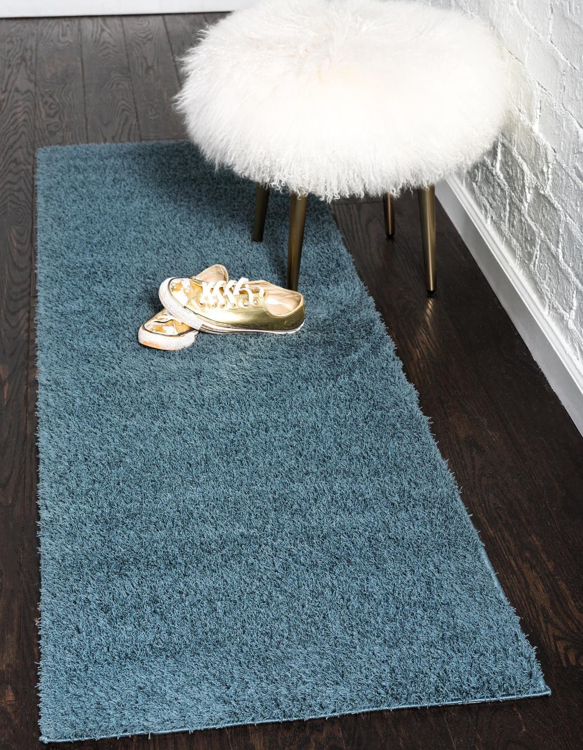 Slate Blue 2' 7 x 10' Studio Solid Shag Runner Area Rug Thick Soft Touch Fluffy & Plush Shaggy Pile Single Color Durable Carpet for Minimalist Decor for Sale at Rug Engine