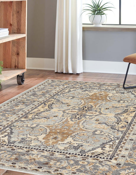Silver 5' 1 x 8' Tradition Rectangle Area Rug Traditional Classic Vintage Design Carpet for Living Room, Bedrooms, Dining, Office Space for Sale at Rug Engine